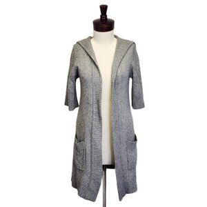 Banana Republic Womens L Gray 50% Lambswool Elbow Sleeve Hoodie Cardigan Sweater
